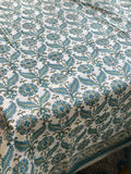 Blue Indian Hand Block Floral Printed Cotton Table Cover, Table Top, French Tablecloth, Wedding Home Decor, Gift for Home