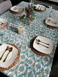 Blue Indian Hand Block Floral Printed Cotton Table Cover, Table Top, French Tablecloth, Wedding Home Decor, Gift for Home