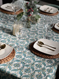 Blue Indian Hand Block Floral Printed Cotton Table Cover, Table Top, French Tablecloth, Wedding Home Decor, Gift for Home