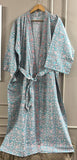 Blue Cotton Kimono Robe Dressing Gown, Hand Block Print Bridesmaid Robe, Summer Nightwear, One Size, Birthday gift for her