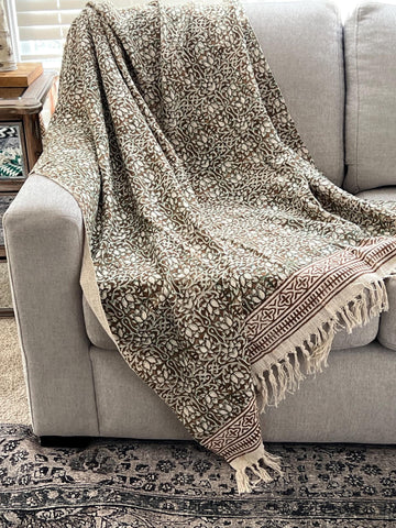 Brown throw blanket couch  Hand block print throw, Boho home decor, King/Queen Woven bedding for bedroom Housewarming gift for her