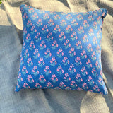 Blue Throw Pillow in  20x20, Hand Block Print Pillow Case for Sofa, Decorative Pillow, Pillow Case for Couch, Bed, Spring Summer Decor
