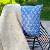 Blue Throw Pillow in  20x20, Hand Block Print Pillow Case for Sofa, Decorative Pillow, Pillow Case for Couch, Bed, Spring Summer Decor