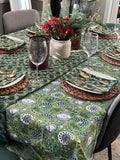 Sage Green Cotton Indian Hand Block Printed Tablecloth for Farmhouse Buffet Housewarming Picnic Boho Home Decor Floral, Sage Green