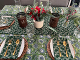 Sage Green Cotton Indian Hand Block Printed Tablecloth for Farmhouse Buffet Housewarming Picnic Boho Home Decor Floral, Sage Green