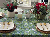 Sage Green Cotton Indian Hand Block Printed Tablecloth for Farmhouse Buffet Housewarming Picnic Boho Home Decor Floral, Sage Green