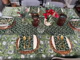 Sage Green Cotton Indian Hand Block Printed Tablecloth for Farmhouse Buffet Housewarming Picnic Boho Home Decor Floral, Sage Green