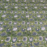 Sage Green Cotton Indian Hand Block Printed Tablecloth for Farmhouse Buffet Housewarming Picnic Boho Home Decor Floral, Sage Green