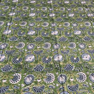 Sage Green Cotton Indian Hand Block Printed Tablecloth for Farmhouse Buffet Housewarming Picnic Boho Home Decor Floral, Sage Green