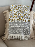 handmade throw, Yellow floral throw blanket couch, Hand block print sofa throw, Bohemian home decor,  New home gift for her