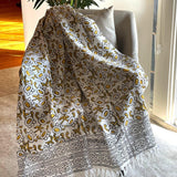 handmade throw, Yellow floral throw blanket couch, Hand block print sofa throw, Bohemian home decor,  New home gift for her