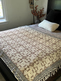 Brown floral throw blanket with tassels Boho home decor Hand block print sofa throw handmade throw for boho bed room decor Housewarming gift