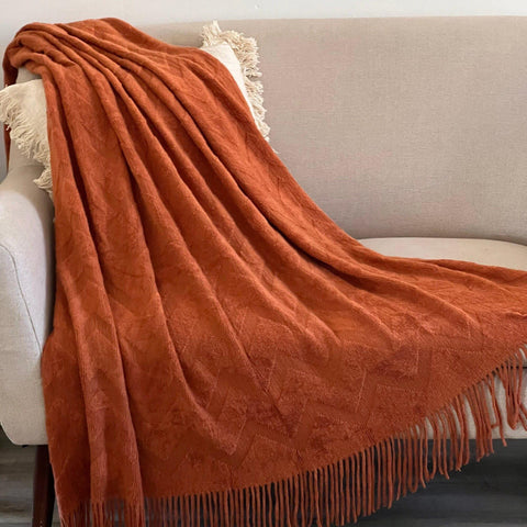 Zig Zag Rusted Throw Blanket, Knitted Blanket Throw For Sofa Couch & Bed, Boho ComfyBlanket, Warm Lap Blanket Throw, Apartment Warming Gift