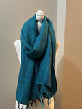 Extra Soft Yak Wool TURQUOISE Blanket Scarf, Teal Blue/  Black, Soft Oversized Shawl/ Made in Nepal, Yoga blanket for meditation
