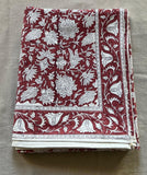 Rec Block Print Tablecloth, Tablecloth, Christmas Tablecloth Rectangle, Cotton Boho Red Floral Table Scape, Holiday/Christmas Decor