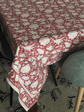 Rec Block Print Tablecloth, Tablecloth, Christmas Tablecloth Rectangle, Cotton Boho Red Floral Table Scape, Holiday/Christmas Decor