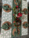 Sage Green Floral Indian BlockPrint Table Cloth for Dining Table, Christmas Table scape, Holiday Decor for Home
