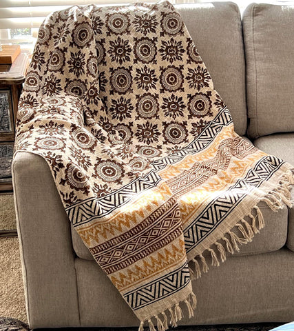 Housewarming Gift for her Floral Throw Blanket Couch Block Print Blanket Home Decor Sofa Throw  Boho Farmhouse Style Decor  Unique Gift