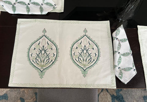 100% Cotton Block Print Placemat set with Napkins for Dining Table, Home Decor