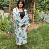 Pure Cotton robe, Summer Kimono Indian Block printed House Robe o, red and Blue Floral Beach Cover up Gift for her
