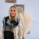 Black and Gray Himalayan Yak Wool Scarf, Blanket, Soft Oversized, Scarf, Shawl, Yoga Meditation throw, Handmade in Nepal, Cozy gift for her
