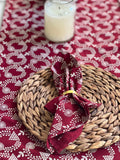 Red block print cotton table runner with napkins,, handprinted table linen, Wreath print, Christmas table scape