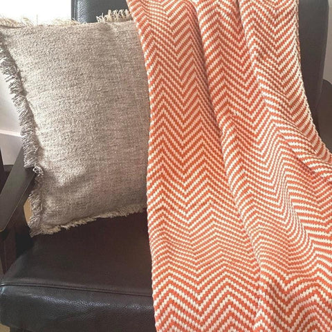 Orange Turkish blanket with tassels, Reversible Blanket, Boho blanket, Fall seasonal home decor Woven blanket  Gift for her