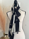 Black and white abstract pattern wool Scarf,  Warm and Cozy Scarf,  Oversized Scarf for Women,  Abstract Woven Print Handmade Gift for her