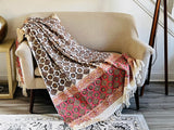Handmade Throw, Pink throw blanket, Neutral Home Decor, Hand block printed throw blanket Queen Size Bed Throw Housewarming gift for friend