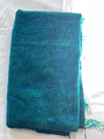 Beautiful Green and Turquoise Scarf, Yak wool Tibet blanket, Soft and Warm oversized Shawl, Meditation Blanket, Handmade In Nepal