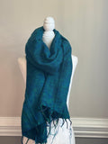 Beautiful Green and Turquoise Scarf, Yak wool Tibet blanket, Soft and Warm oversized Shawl, Meditation Blanket, Handmade In Nepal