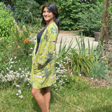 Pure Cotton short length morning robe, Indian Block printed House Robe Summer Kimono, red and Blue Floral Beach Cover up, Gift for her