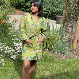 Pure Cotton short length morning robe, Indian Block printed House Robe Summer Kimono, red and Blue Floral Beach Cover up, Gift for her