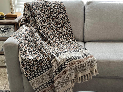 Boho Throw Blanket for Couch/Home, Bohemian Blanket for Living Room, Cotton Woven Throw for Bedroom, New Home Gift