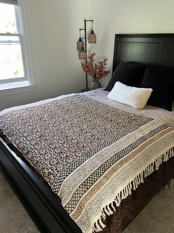 Boho Throw Blanket for Couch/Home, Bohemian Blanket for Living Room, Cotton Woven Throw for Bedroom, New Home Gift