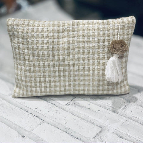 Boho Make Up Bag, Linen Toiletry Bag, Beige and White Cosmetic Bag, Unique Gift Women. Bridesmaid Gift, Zipper Pouch