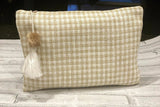 Boho Make Up Bag, Linen Toiletry Bag, Beige and White Cosmetic Bag, Unique Gift Women. Bridesmaid Gift, Zipper Pouch