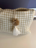 Boho Make Up Bag, Linen Toiletry Bag, Beige and White Cosmetic Bag, Unique Gift Women. Bridesmaid Gift, Zipper Pouch