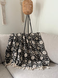 Cotton boho floral throw blanket couch Cotton blanket with tassels hand block aesthetic decor for home handmade unique gift for housewarming