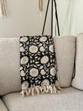 Cotton boho floral throw blanket couch Cotton blanket with tassels hand block aesthetic decor for home handmade unique gift for housewarming