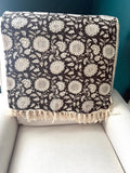Cotton boho floral throw blanket couch Cotton blanket with tassels hand block aesthetic decor for home handmade unique gift for housewarming