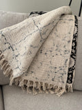 Cotton boho floral throw blanket couch Cotton blanket with tassels hand block aesthetic decor for home handmade unique gift for housewarming