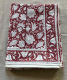 Red and White Floral Print Cotton Hand block Print Tablecloth, Red India Tablecloth, Christmas Decor, Holiday Party, Hostess Gift