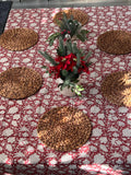 Red and White Floral Print Cotton Hand block Print Tablecloth, Red India Tablecloth, Christmas Decor, Holiday Party, Hostess Gift