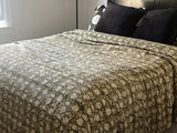 Cotton bedding kantha quilt hand block print handmade throw blanket, green floral coverlet Home decor gift