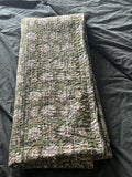 Cotton bedding kantha quilt hand block print handmade throw blanket, green floral coverlet Home decor gift
