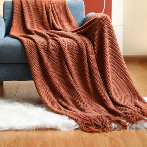 Cozy Throw Blanket With Tassels, Knitted Blanket For Couch, Nordic Decor, Gift For Women, Men
