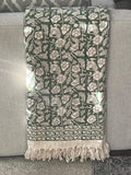 Green floral throw blanket couch Handmade throw blanket with tassels Hand block print cotton bedding Spring home decor Hand loomed throw