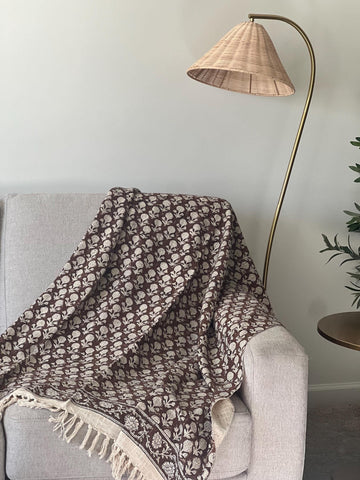 Brown throw blanket couch for summer Hand block print sofa throw home decor King size blanket for boho bedroom B day gift for friend
