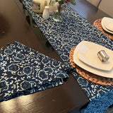 Indigo blue block print table Runner, Hand Block Floral Print napkins set, Dining Table  Decor, Handmade gifts for home